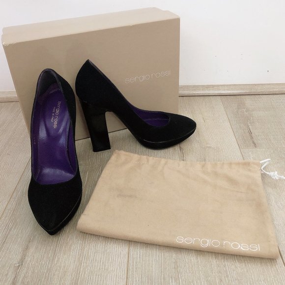 SERGIO ROSSI Black Suede Patent Leather Pumps 38.5 - Picture 1 of 12